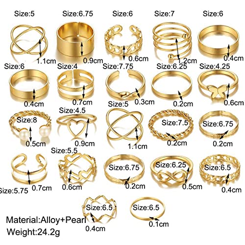 Plated Contemporary Stackable Rings Set - 22 Pieces